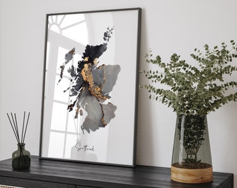 Scotland Map Black & Gold Wall Art Print [EV]