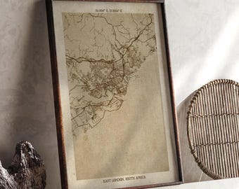 East London, Eastern Cape Map | Vintage Beige Detailed Map Print | South Africa | Travel Gift