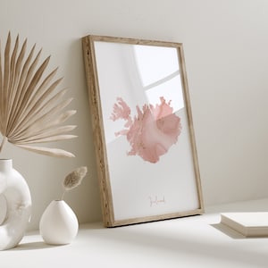 Impression d'art mural carte de l'Islande rose et or