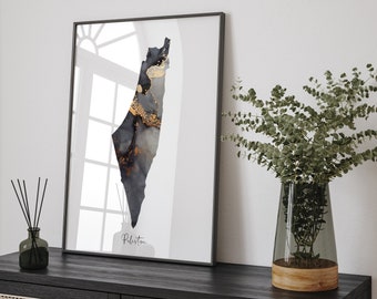 Palestine Map Black & Gold Wall Art Print [EV]
