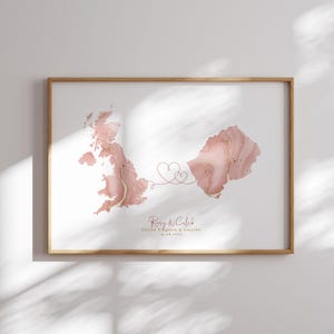 Großbritannien und Lesotho Map Pink & Gold Travel Wall Art Print | Vereinigtes Königreich | Reisen Umzug Geschenk