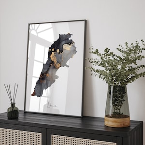Libanon Map Black & Gold Wall Art Print [EV]