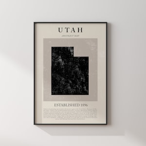 Carte de l'Utah abstraite impression d'art mural vintage État américain | États-Unis d'Amérique | Affiche de voyage aux États-Unis