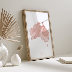 Impression d'art mural carte de l'Australie rose et or