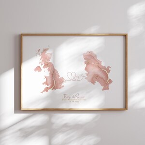 Großbritanien und Serbien Karte Pink & Gold Reise Wand Kunst Druck | Vereinigtes Königreich | Reisen Umzug Geschenk