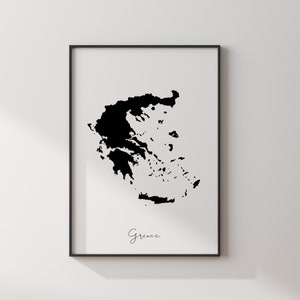 Griechenland Karte Minimalistische Monochrome Wand Kunst Druck