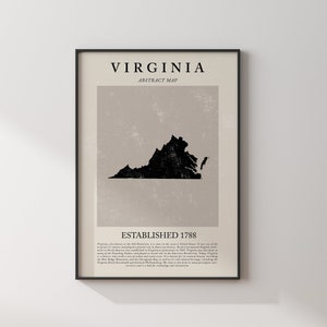 Carte de Virginie abstraite impression d'art mural vintage État américain | États-Unis d'Amérique | Affiche de voyage aux États-Unis