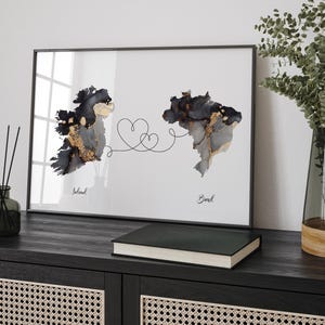 Ireland and Brasil Map Black & Gold Travel Wall Art Print | Ireland | Travel Moving Home Gift