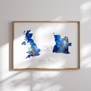 Großbritannien und Angola Map Blue & Gold Travel Wall Art Print | Vereinigtes Königreich | Reisen Umzug Geschenk