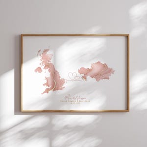 Großbritanien und Kasachstan Map Pink & Gold Reise-Wand-Kunst-Druck | Vereinigtes Königreich | Reisen Umzug Geschenk