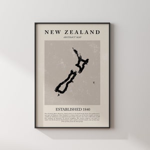 Neuseeland Karte Vintage Abstrakte Wand Kunst Druck Picasso + Matisse Inspiriert Reise Poster