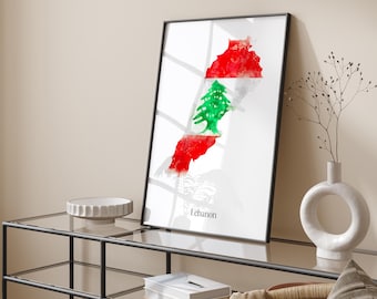 Lebanon Watercolour Flag Map Wall Art Print | Lebanon Travel Poster