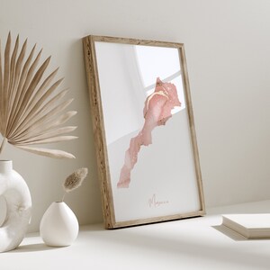 Impression d'art mural carte du Maroc rose et or