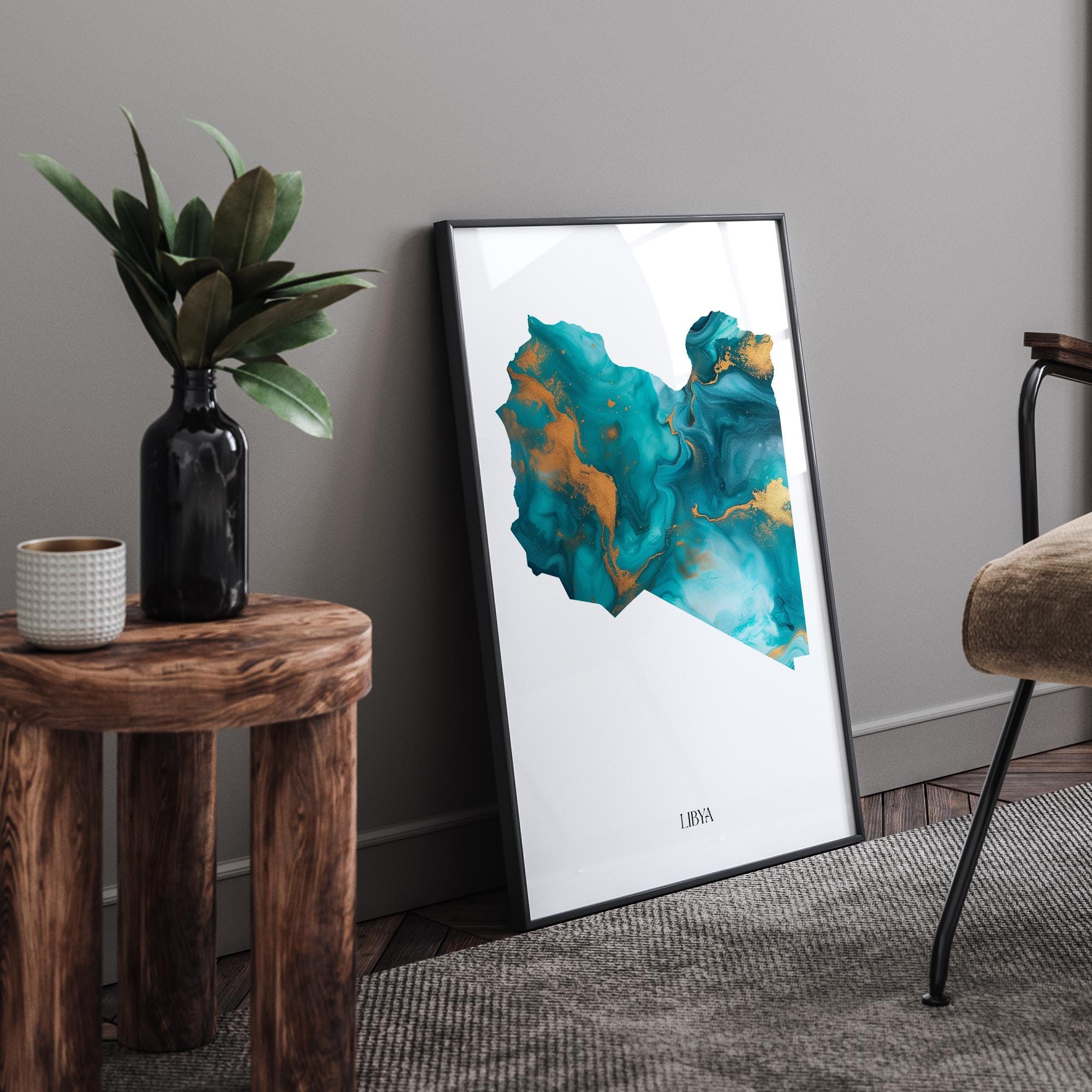 Libya Map Turquoise & Gold Wall Art Print - Etsy