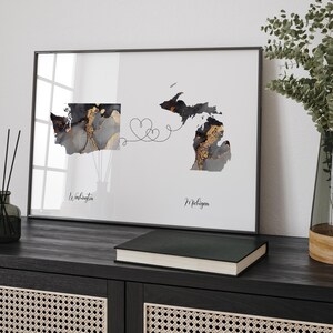 Washington en Michigan kaart zwart-goud reizen muurkunst print | Washington | Cadeau voor op reis verhuizen