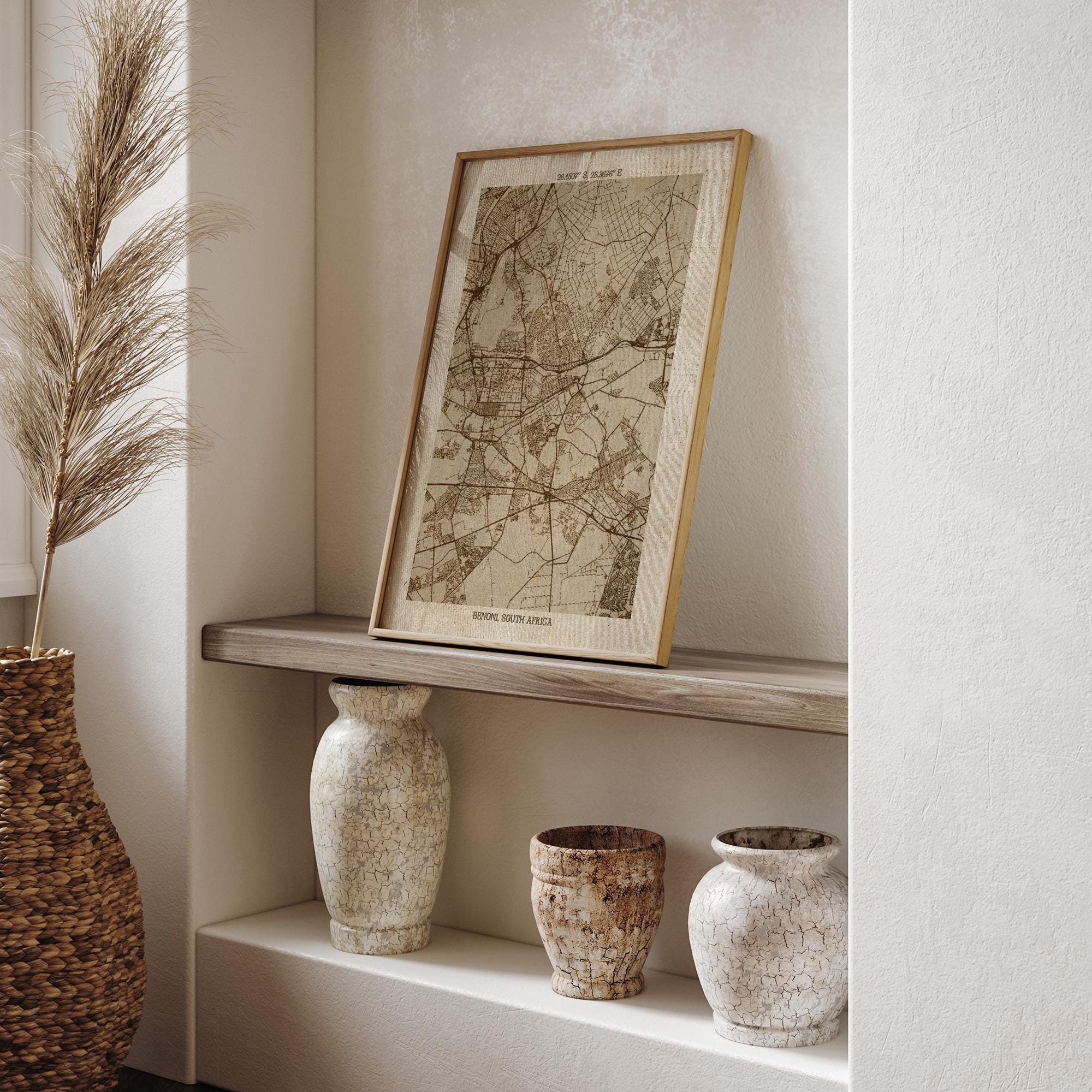 Benoni, Gauteng Map | Vintage Beige Detailed Map Print | South Africa ...