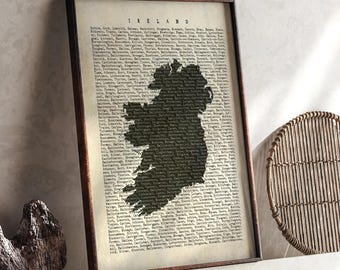 Irland Karte | Vintage Beige Typographie Karte Mit Städtenamen | Irland Poster | Kunstdruck