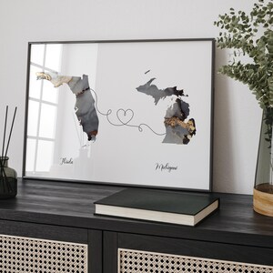 Kaart van Florida en Michigan zwart en goud reizen Wall Art Print | Florida| Cadeau voor op reis verhuizen