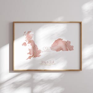 Großbritannien und Bhutan Map Pink & Gold Travel Wall Art Print | Vereinigtes Königreich | Reisen Umzug Geschenk