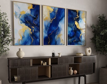 Woshuwo Stampa artistica da parete su tela con fiori blu navy