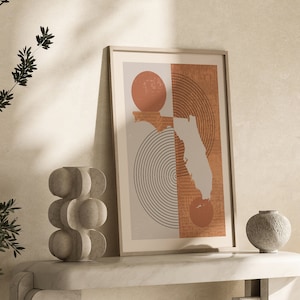 Florida kaart kunst aan de muur | Boho halverwege de eeuw | VS | Verenigde Staten van Amerika