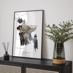 Bangladesh Map Black & Gold Wall Art Print [EV]