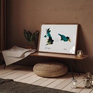 Großbritanien und Georgien Map Green & Gold Travel Wall Art Print | Vereinigtes Königreich | Reisen Umzug Geschenk