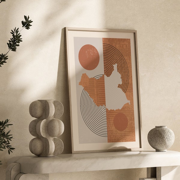 South Sudan Map Wall Art Print | Boho Mid Century