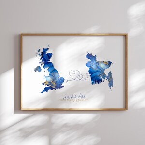 Großbritannien und Bangladesch Map Blue & Gold Travel Wall Art Print | Vereinigtes Königreich | Reisen Umzug Geschenk