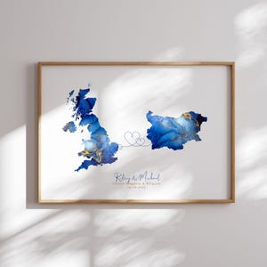 Großbritannien und Bulgarien Karte Blau & Gold Reise Wand Kunst Druck | Vereinigtes Königreich | Reisen Umzug Geschenk