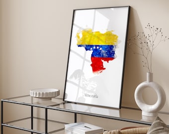 Venezuela Watercolour Flag Map Wall Art Print | Venezuela Travel Poster