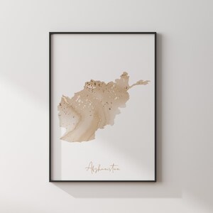 Afghanistan Map Beige & Gold Wall Art Print - Etsy
