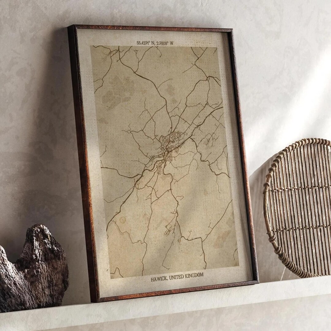 Hawick, Scotland Map | Vintage Beige Detailed Map Print | United ...