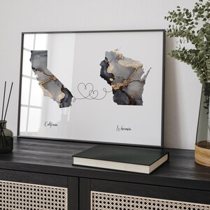 Kaart van Californië en Wisconsin zwart-gouden reiskunst aan de muur | Californië | Cadeau voor op reis verhuizen