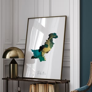 Pakistan Map Wandkunst, Smaragdgrün und Gold