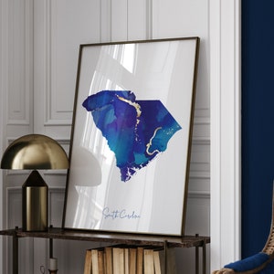 South Carolina Karte Blau und Gold Wand Kunst | US Bundesstaat | Vereinigte Staaten von Amerika | USA