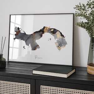 Panama Map Schwarz & Gold Wand Kunst [EV]