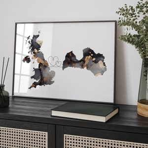 Großbritanien und Lettland Karte Schwarz & Gold Reise Wand Kunst Druck | Vereinigtes Königreich | Großbritanien