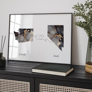 Washington en Nevada kaart zwart-gouden reizen muurkunst print | Washington | Cadeau voor op reis verhuizen