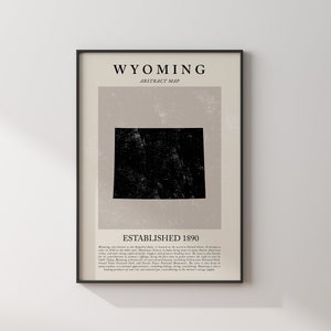 Abstract Wyoming Map Vintage Wall Art Print US State | United States of America | USA Travel Poster