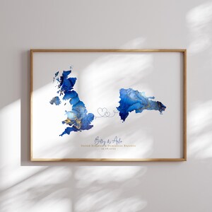 Grossbritannien und Dominikanische Republik Map Blue & Gold Travel Wall Art Print | Vereinigtes Königreich | Reisen Umzug Geschenk