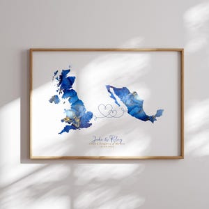 Großbritannien und Mexiko Karte Blau & Gold Reise Wand Kunst Druck | Vereinigtes Königreich | Reisen Umzug Geschenk