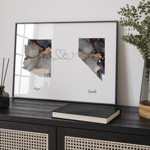 Arizona e Nevada Mappa Black & Gold Travel Wall Art Print / Arizona / Viaggio Trasloco Regalo Casa