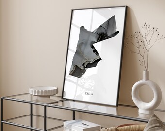 Jordan Map Black & Silver Wall Art Print