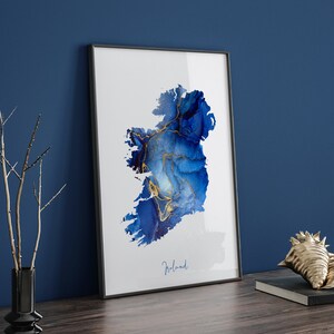 Irland Karte Blau & Gold Wand Kunst Druck