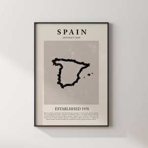 Carte de l'Espagne abstraite, impression d'art mural vintage, affiche de voyage inspirée de Picasso + Matisse, OE