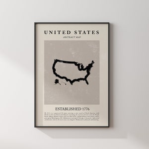 Abstrakte USA Karte Vintage Wand Kunst Druck Picasso + Matisse Inspiriert Amerika USA Reise Poster