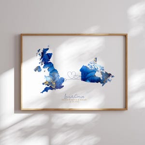 Großbritannien und Kanada Karte Blau & Gold Reise Wand Kunst Druck | Vereinigtes Königreich | Reisen Umzug Geschenk