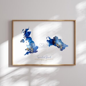 Grossbritannien und Turkmenistan Karte Blau & Gold Reise Wand Kunst | Vereinigtes Königreich | Reisen Umzug Geschenk