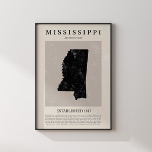 Abstract Mississippi Map Vintage Wall Art Print US State | United States of America | USA Travel Poster